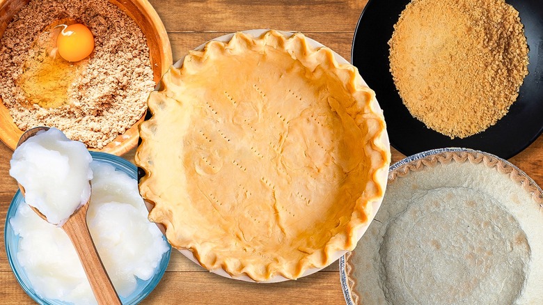 Pie ingredients on wooden surface