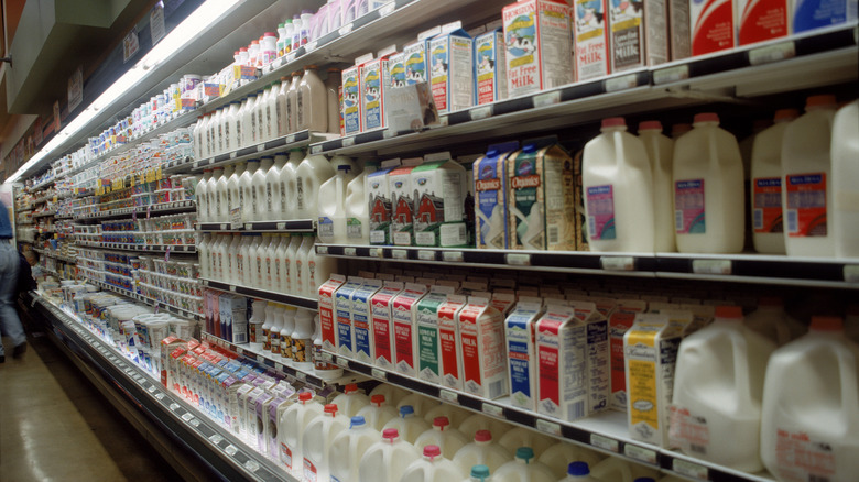milk aisle at grocery store
