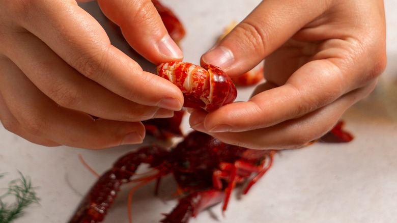 removing shell from crawfish tail