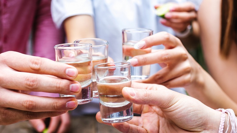 Tequila shots in glass