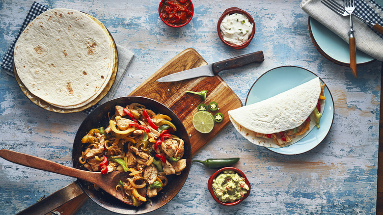 Fajita fixings and tortillas