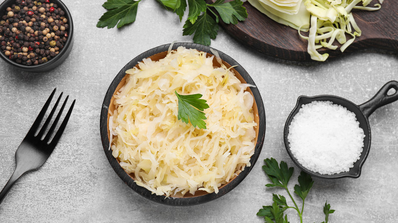 sauerkraut with salt and peppercorns