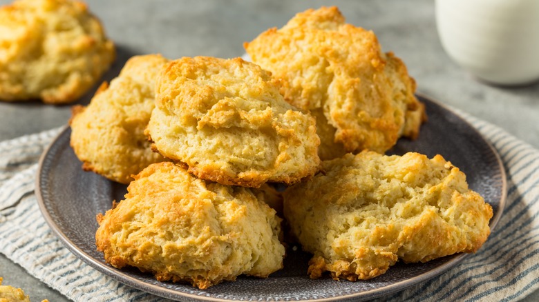 drop biscuits on dark plate