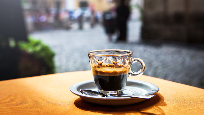 Straight espresso shot on table