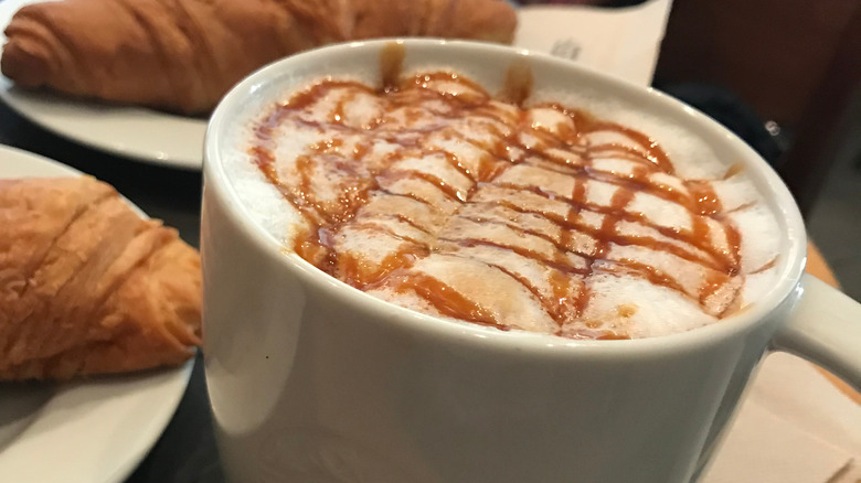 cappuccino drizzled with caramel