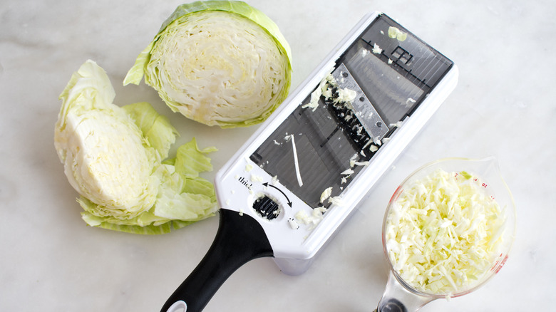 Mandoline slicer and cabbage