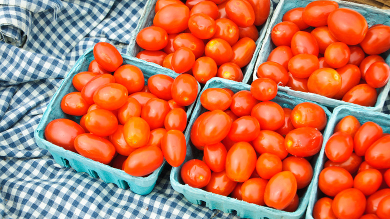 Grape tomatoes in containers