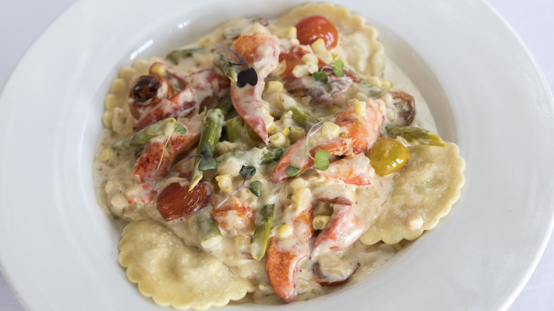 ravioli with chunks of lobster