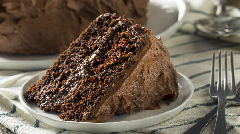 Fluffy slice of chocolate cake 