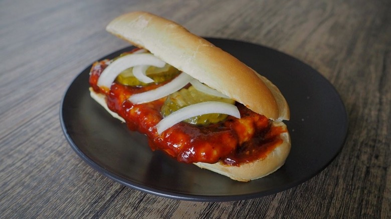 homemade McRib sandwich on plate