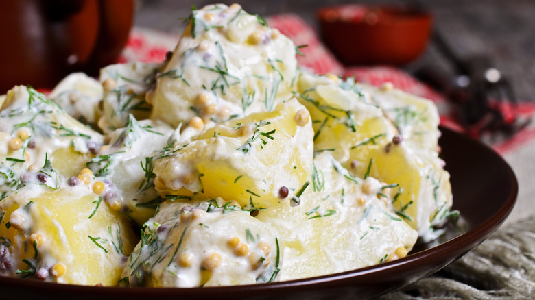 potato salad covered in mayonnaise