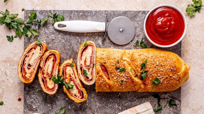 Stromboli, parsley, and marinara sauce
