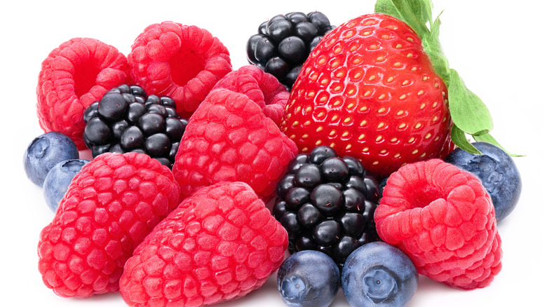 Mixed berries on white background 