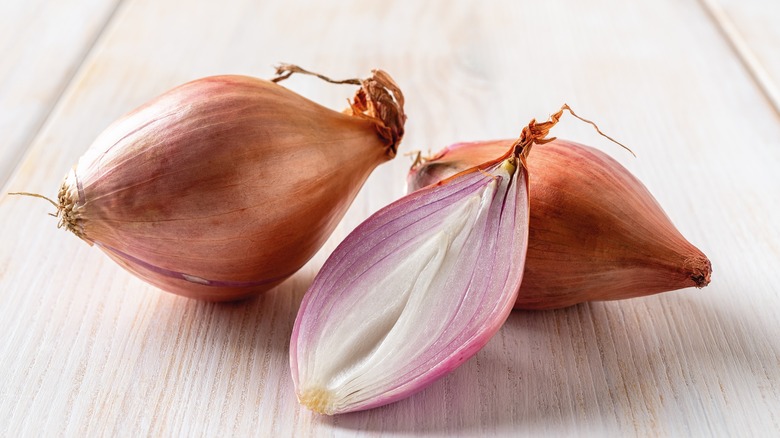 Whole and cut shallots