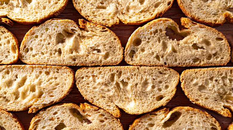 Bread slices in a row.