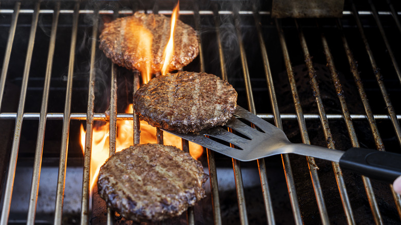 Lamb burgers on grill