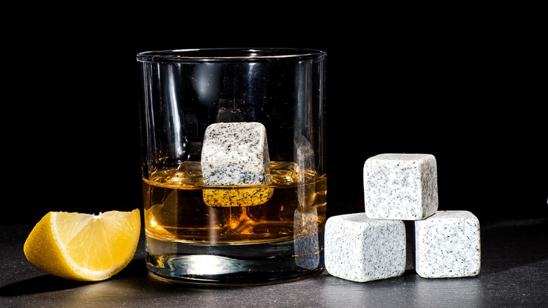 Whiskey stones being used