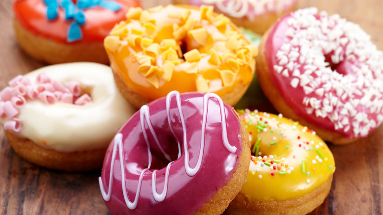 various glazed and decorated donuts