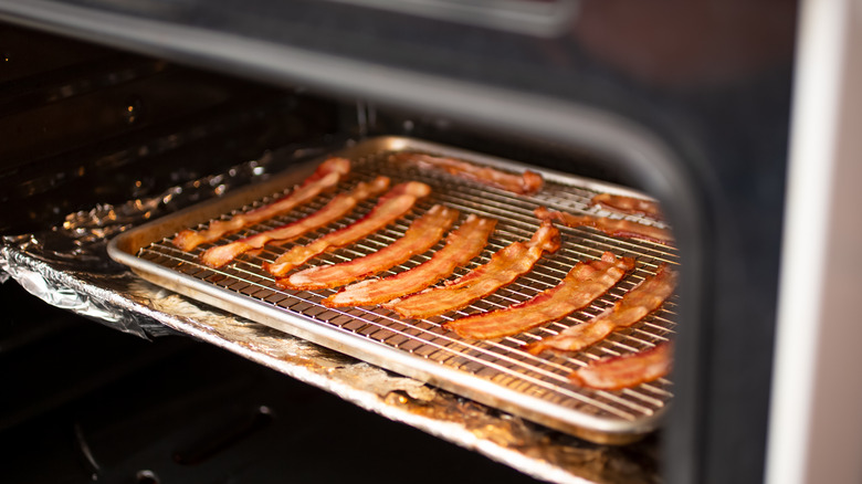 bacon on a sheet in the oven