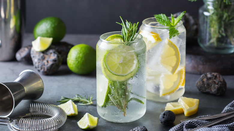 Lemons and limes in seltzer water