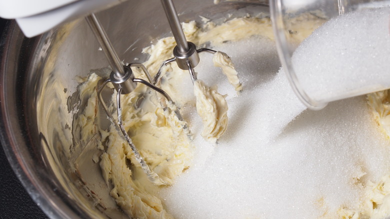 butter and sugar creaming in a mixer