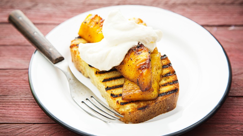 Grilled pound cake with whipped cream