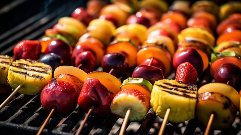 pieces of fruit on skewers