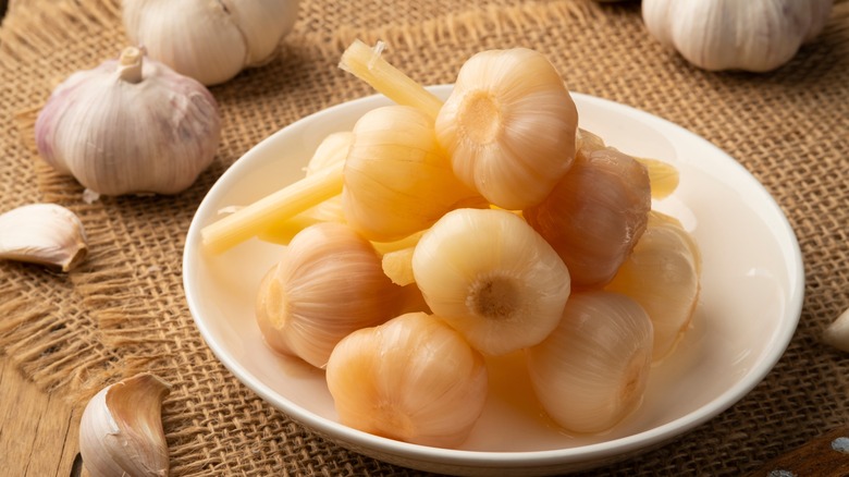 pickled garlic on plate