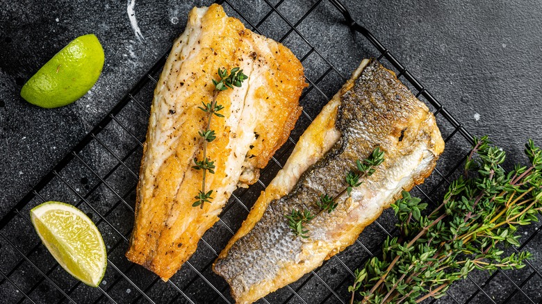 Grilled sea bass filets