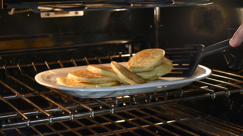 pancakes on plate in oven