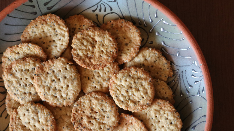 homemade crackers in a serving dish