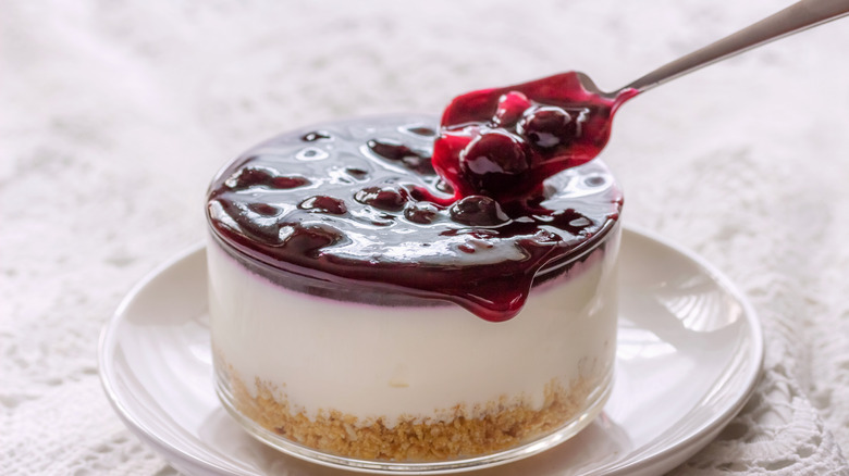 individual cheesecake in glass ramekin