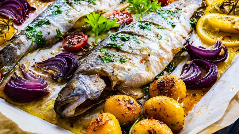 Sheet-pan whole fish and potatoes