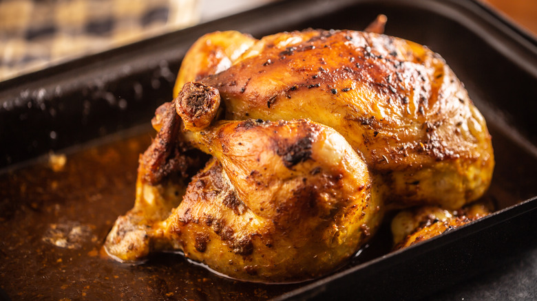 Roasted chicken in a tray