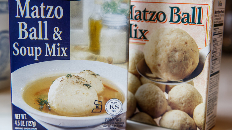 Two different packages of matzo ball soup mix