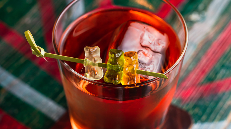 Frozen gummy bears on plate