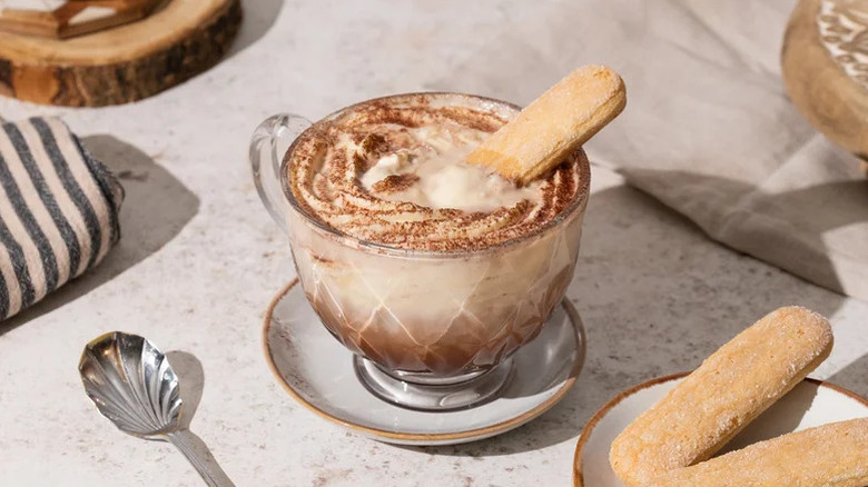 Tiramisu latte with Ladyfinger biscuit