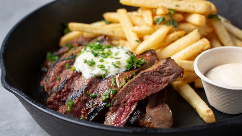 Steak frites in bowl