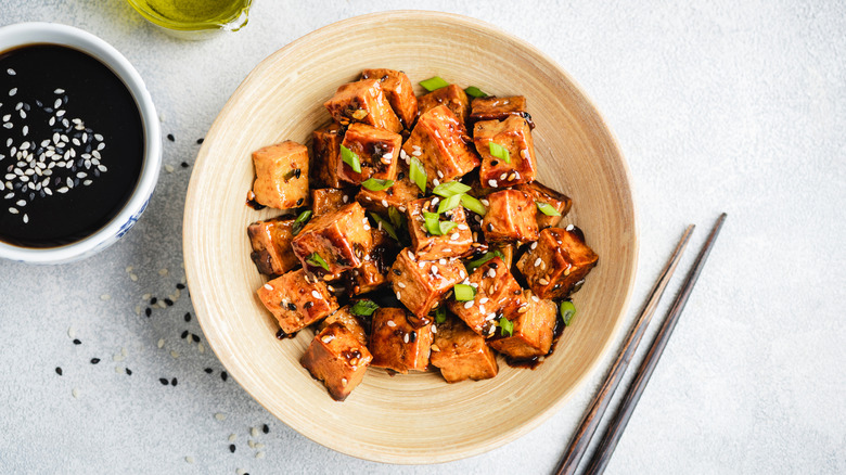 marinated tofu in a bowl