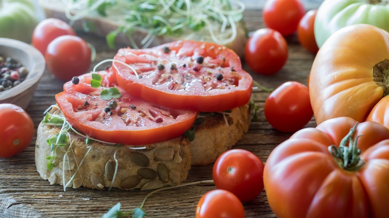 heirloom tomatoes on toast