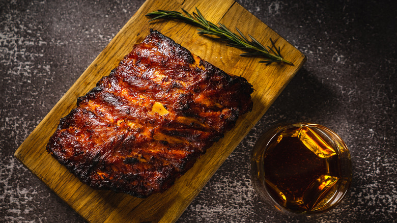 Ribs and glass of bourbon