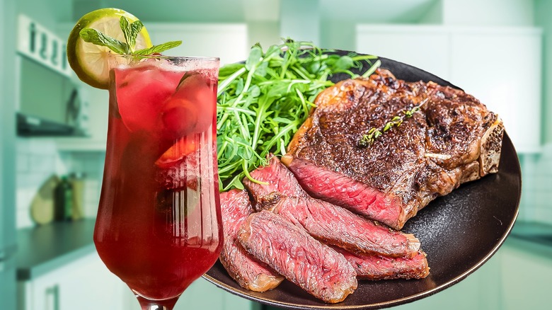 sangria with steak on plate