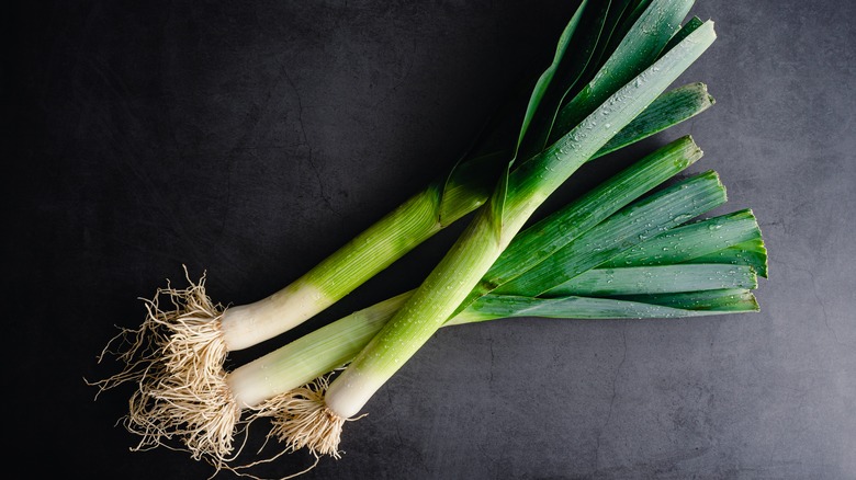 Leeks on a table