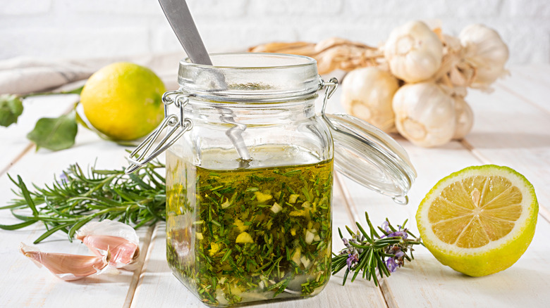 fresh batch of vinaigrette with rosemary