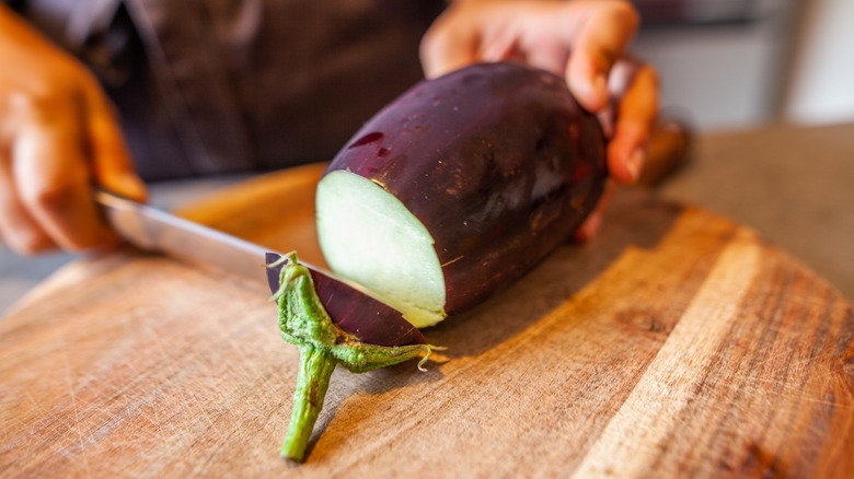 Eggplant on cutting board