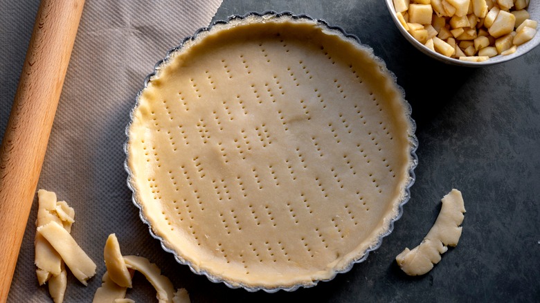 Pie crust dough prepared in a pan