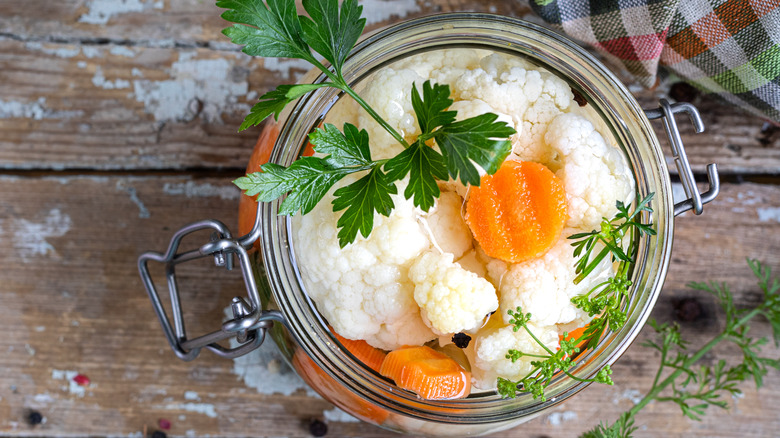 pickled cauliflower in jar 