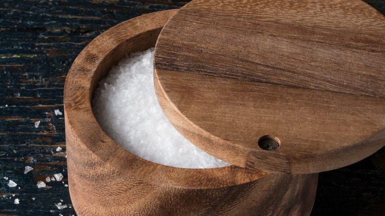 salt in wooden container