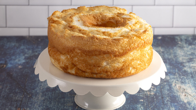 Angel food cake on stand