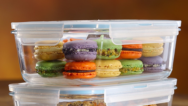 macarons stored in glass container